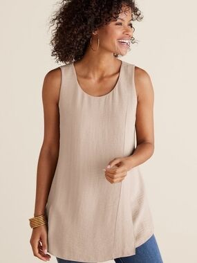 Soft Surroundings Sleeveless Scoop Neck Tunic Top in Taupe Size M